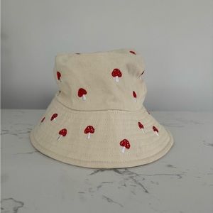 Embroidered Mushroom Bucket Hat Tan